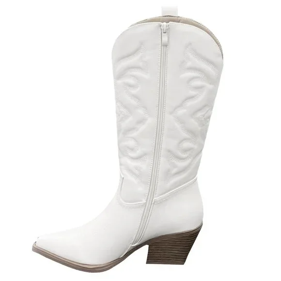 New White Western Cowboy Mid-Calf Boots - Picture 4 of 4